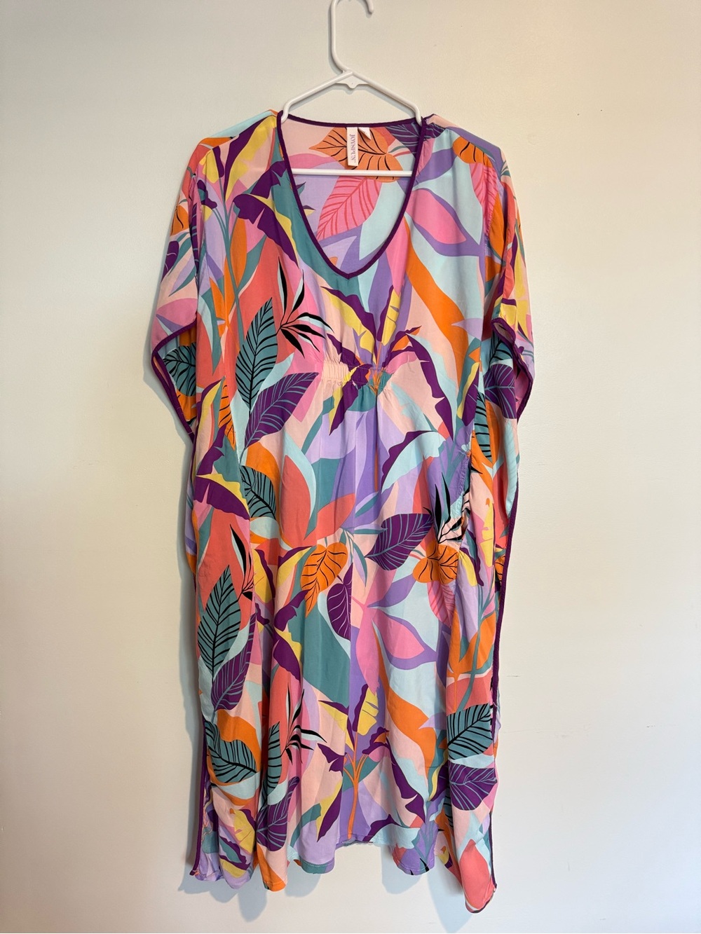 Tropical Leaf Print V-Neck Women's Dress - Multicolor